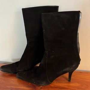 Stuart Weitzman black suede heeled boot with rear zipper. Size 9.5